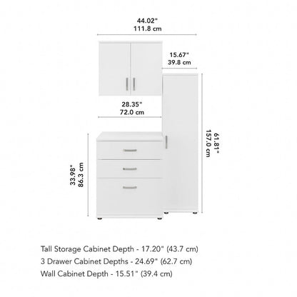 Ensemble de rangement modulaire 3 pièces de 44 W avec étagères et armoires, organisateur de bureau moderne