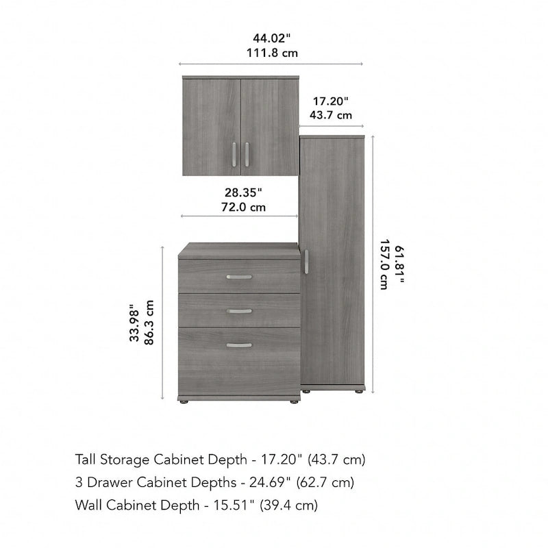 Ensemble de rangement modulaire 3 pièces de 44 W avec étagères et armoires, organisateur de bureau moderne