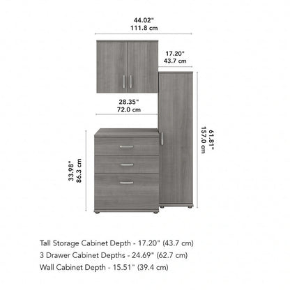Ensemble de rangement modulaire 3 pièces de 44 W avec étagères et armoires, organisateur de bureau moderne