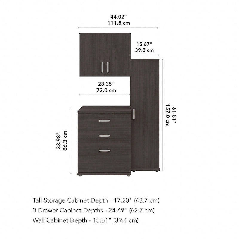 Ensemble de rangement modulaire 3 pièces de 44 W avec étagères et armoires, organisateur de bureau moderne