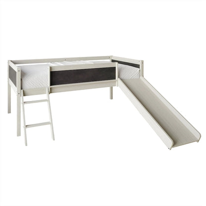 Lit mezzanine bas classique double CraftPorch avec tableau noir, toboggan et échelle