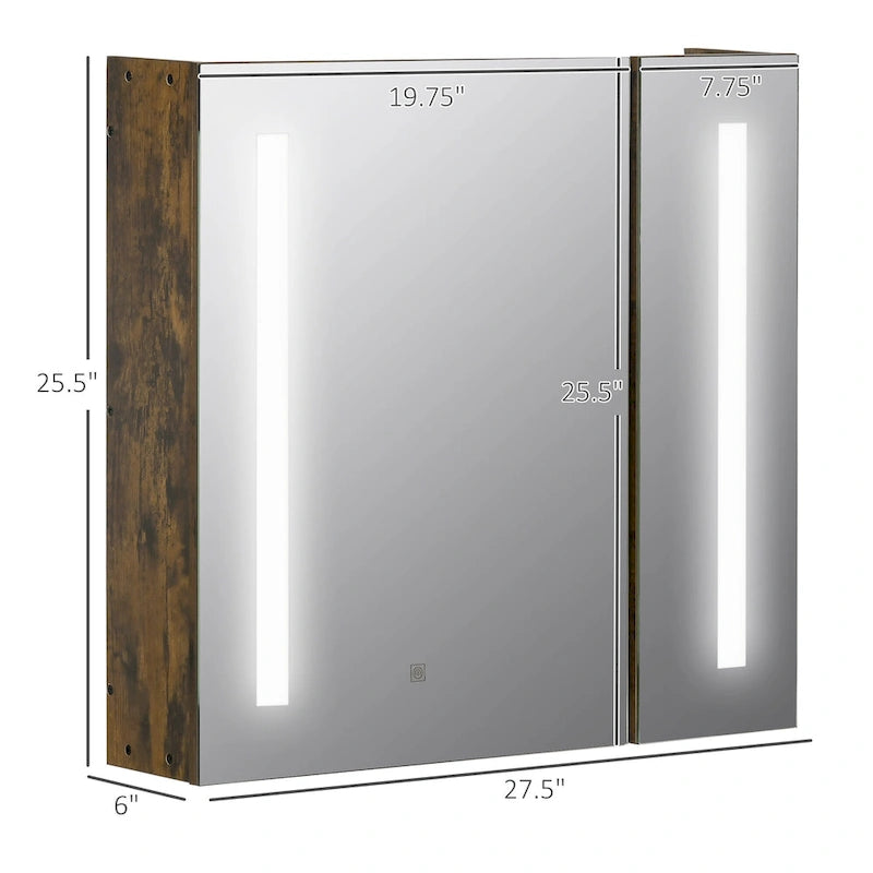 Armoire de toilette à LED 27,5x25,5 pouces avec miroir, rangement de salle de bain mural dimmable