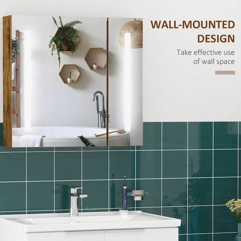 Armoire de toilette à LED 27,5x25,5 pouces avec miroir, rangement de salle de bain mural dimmable