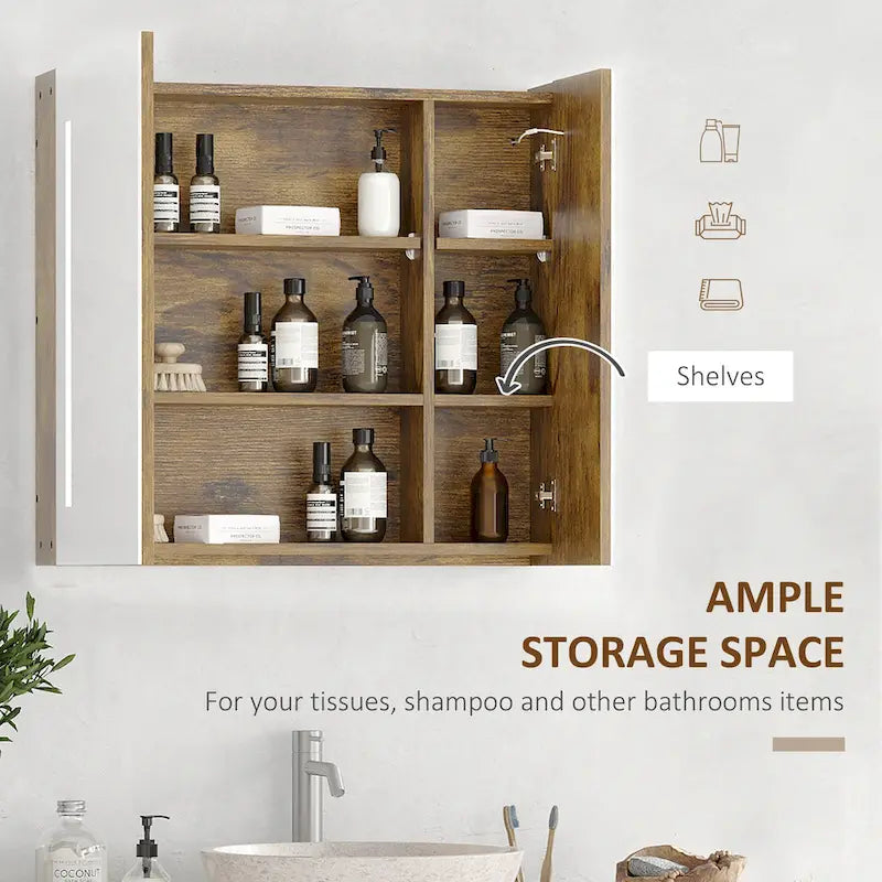 Armoire de toilette à LED 27,5x25,5 pouces avec miroir, rangement de salle de bain mural dimmable