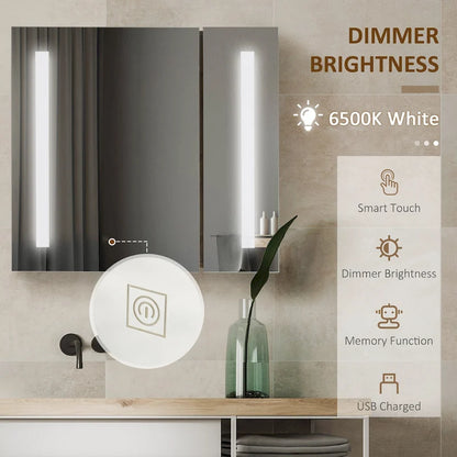 Armoire de toilette à LED 27,5x25,5 pouces avec miroir, rangement de salle de bain mural dimmable