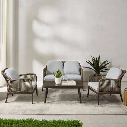 Ensemble de conversation extérieur 4 pièces en osier Haven – 85P x 143L x 29,75H