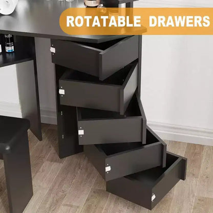 Garvee Coiffeuse de maquillage avec lumières et prise de courant - Table de coin avec 5 tiroirs rotatifs, pour chambre à coucher