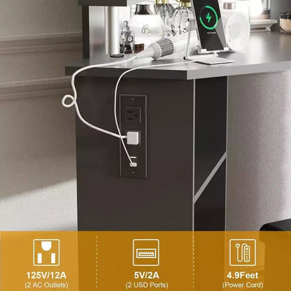 Garvee Coiffeuse de maquillage avec lumières et prise de courant - Table de coin avec 5 tiroirs rotatifs, pour chambre à coucher