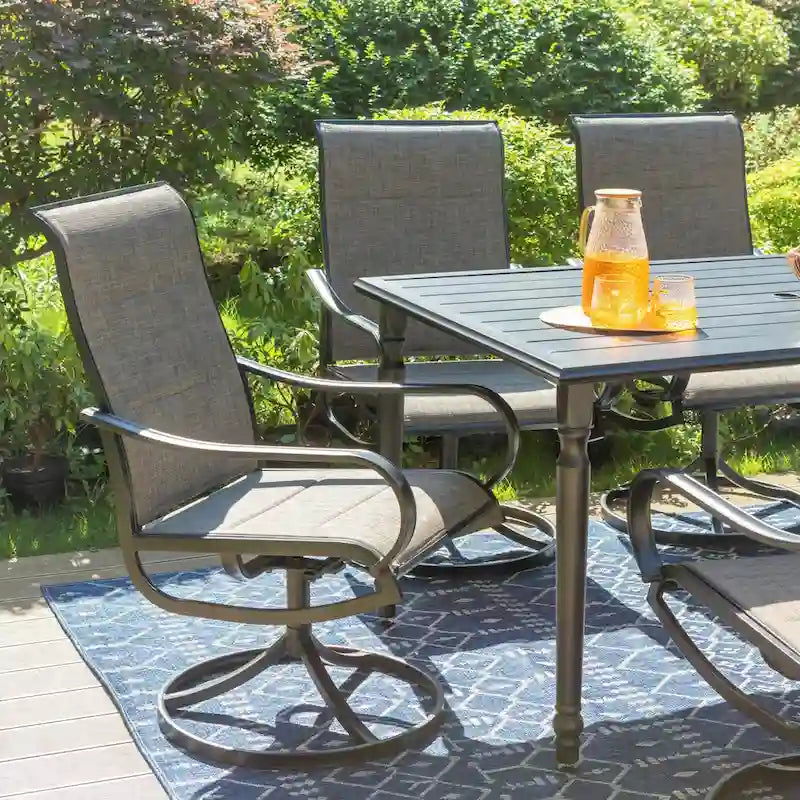 Ensemble de salle à manger d'extérieur MAISON ARTS 7 pièces en métal avec table à lattes et chaises pivotantes en textilène pour patio