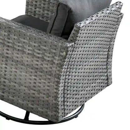 HOOOWOOO Salon de jardin en rotin gris 10 pièces avec brasero
