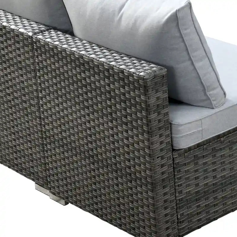 HOOOWOOO Salon de jardin en rotin gris 10 pièces avec brasero