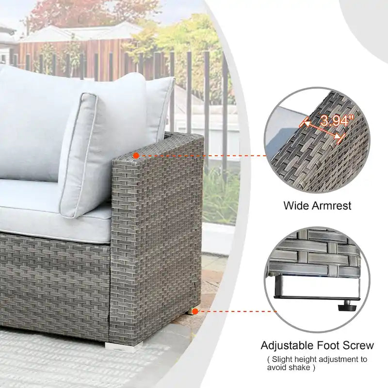 HOOOWOOO Salon de jardin en rotin gris 10 pièces avec brasero