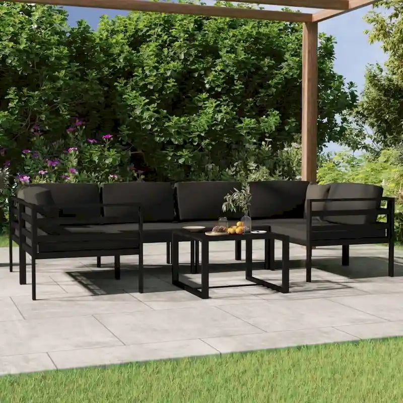 vidaXL Salon de jardin modulaire d'extérieur avec table en aluminium anthracite - 27,6 x 27,6 x 25,4