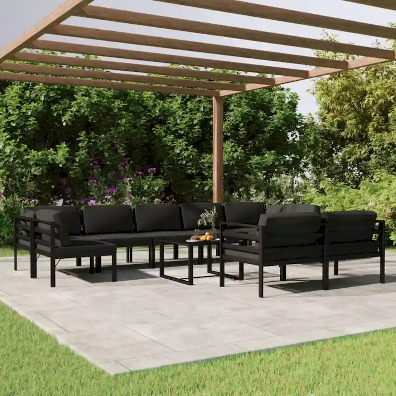vidaXL Salon de jardin modulaire d'extérieur avec table en aluminium anthracite - 27,6 x 27,6 x 25,4