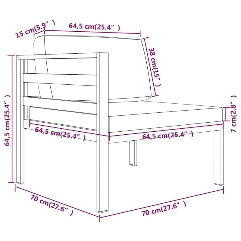 vidaXL Salon de jardin modulaire d'extérieur avec table en aluminium anthracite - 27,6 x 27,6 x 25,4