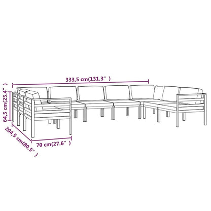vidaXL Salon de jardin modulaire d'extérieur avec table en aluminium anthracite - 27,6 x 27,6 x 25,4