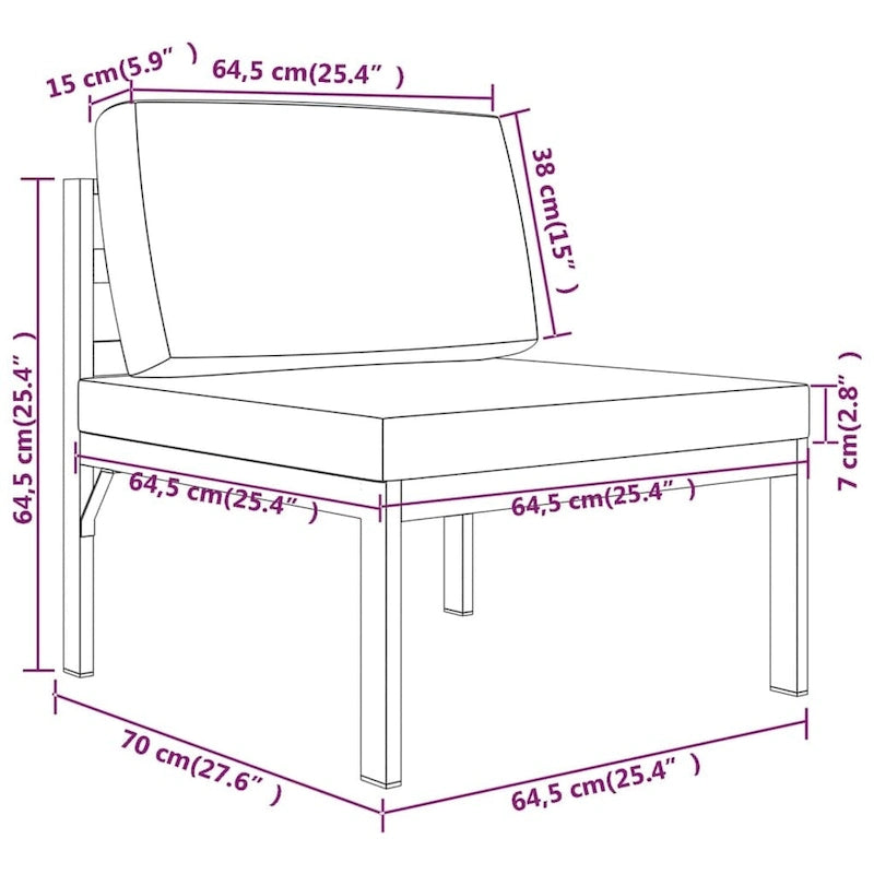 vidaXL Salon de jardin modulaire d'extérieur avec table en aluminium anthracite - 27,6 x 27,6 x 25,4