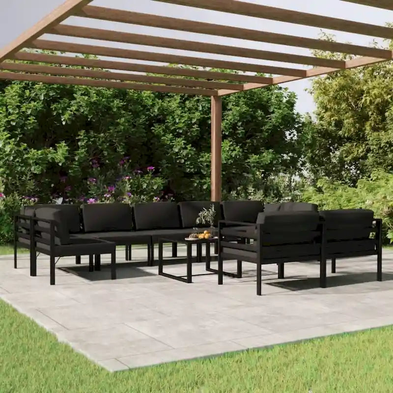 vidaXL Salon de jardin modulaire d'extérieur avec table en aluminium anthracite - 27,6 x 27,6 x 25,4