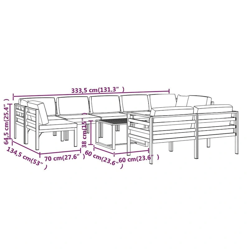 vidaXL Salon de jardin modulaire d'extérieur avec table en aluminium anthracite - 27,6 x 27,6 x 25,4