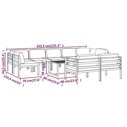 vidaXL Salon de jardin modulaire d'extérieur avec table en aluminium anthracite - 27,6 x 27,6 x 25,4