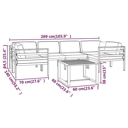 vidaXL Salon de jardin modulaire d'extérieur avec table en aluminium anthracite - 27,6 x 27,6 x 25,4
