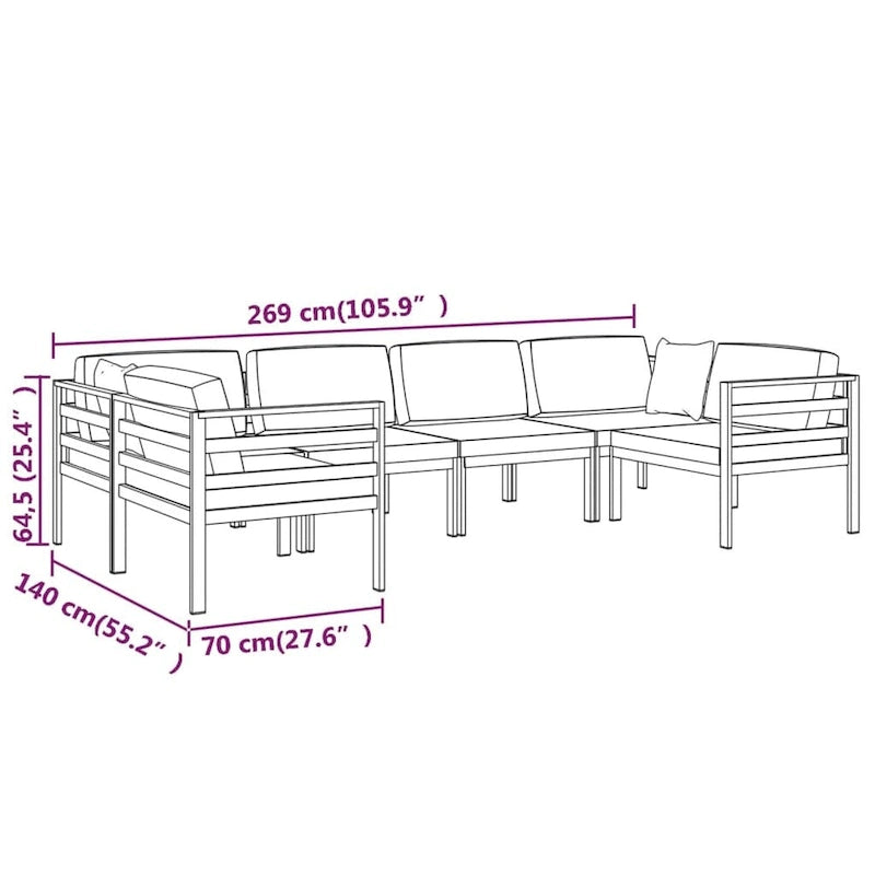 vidaXL Salon de jardin modulaire d'extérieur avec table en aluminium anthracite - 27,6 x 27,6 x 25,4
