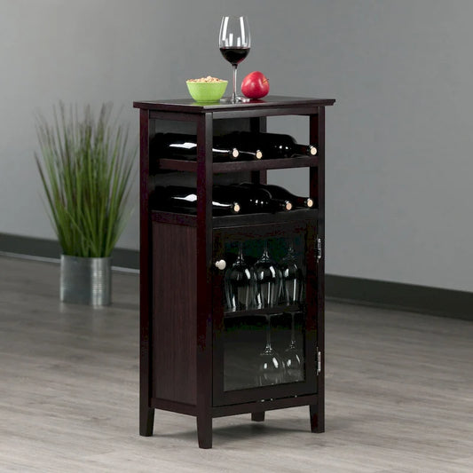 Cave à vin en bois Espresso avec étagères de rangement, Meuble bar autoportant 48,6 x 32,3 x 95,2 cm