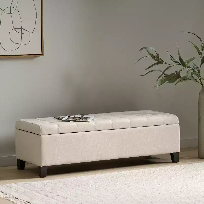 Christopher Knight Home Pouf de rangement capitonné Wendover en pin avec pieds en bouleau