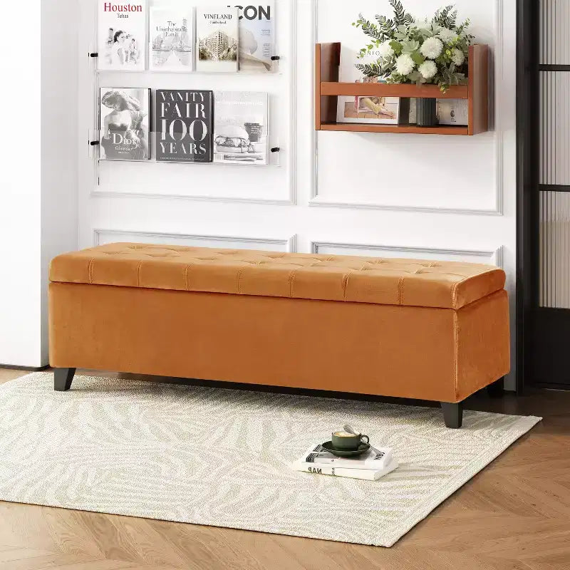Christopher Knight Home Pouf de rangement capitonné Wendover en pin avec pieds en bouleau