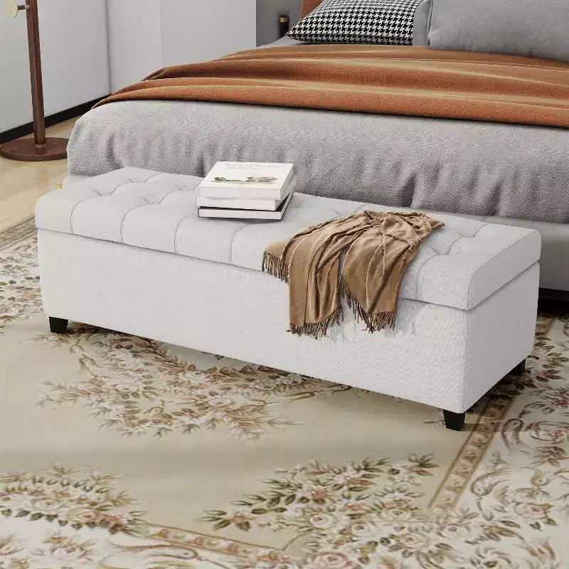 Christopher Knight Home Pouf de rangement capitonné Wendover en pin avec pieds en bouleau