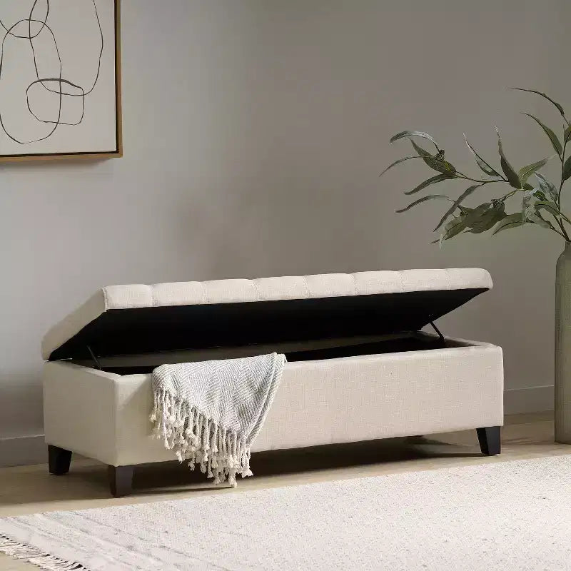 Christopher Knight Home Pouf de rangement capitonné Wendover en pin avec pieds en bouleau