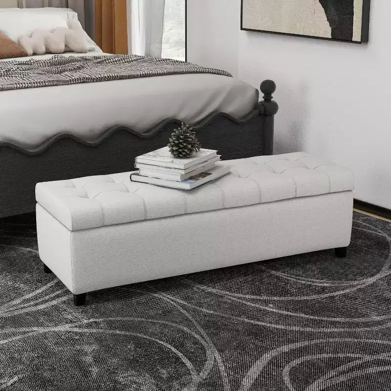 Christopher Knight Home Pouf de rangement capitonné Wendover en pin avec pieds en bouleau