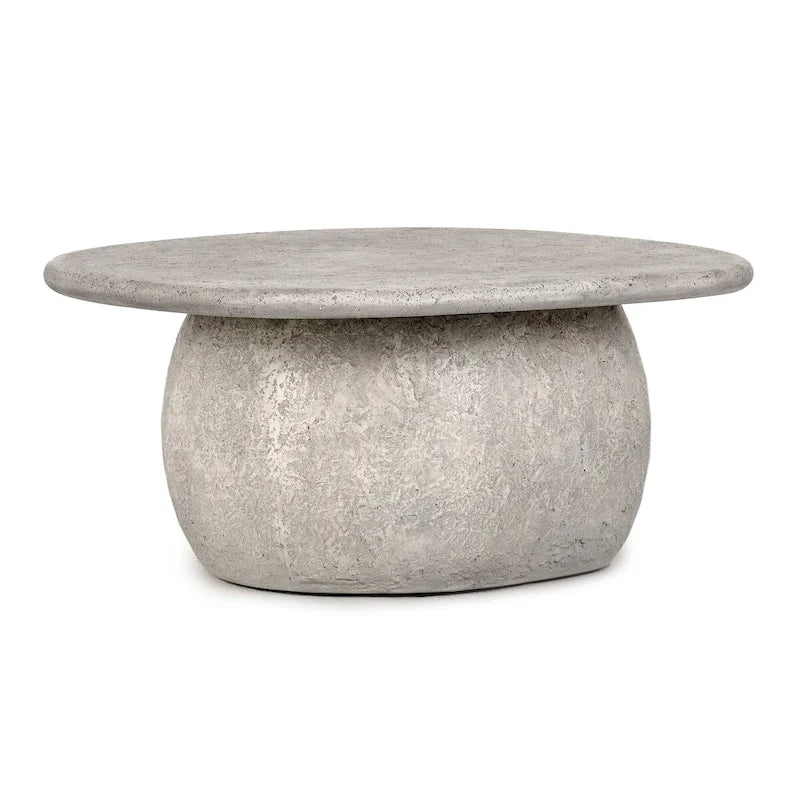 Table basse ronde d'extérieur en béton Classic Home Britney de 42 pouces - 42Lx42Px18H
