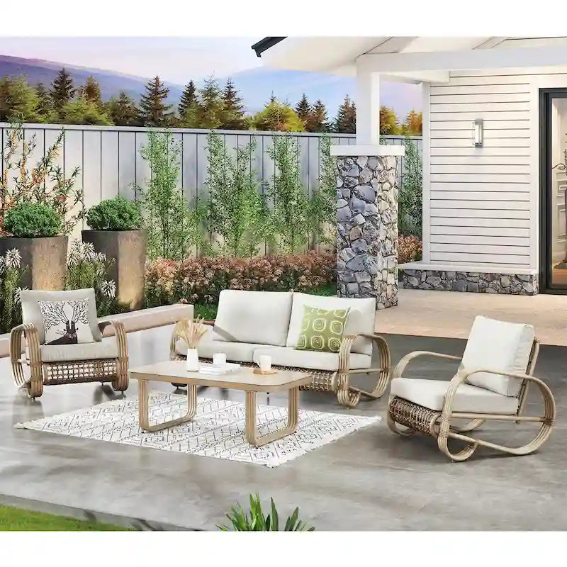 Ensemble de canapés de club de jardin 4 pièces en aluminium avec coussins