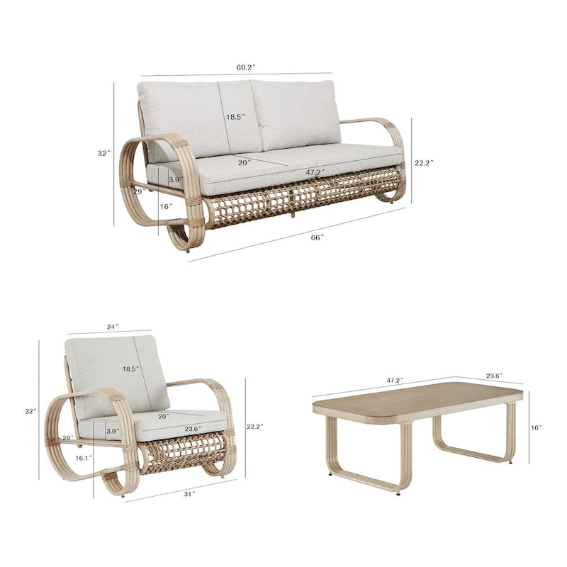 Ensemble de canapés de club de jardin 4 pièces en aluminium avec coussins