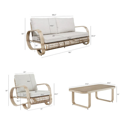 Ensemble de canapés de club de jardin 4 pièces en aluminium avec coussins