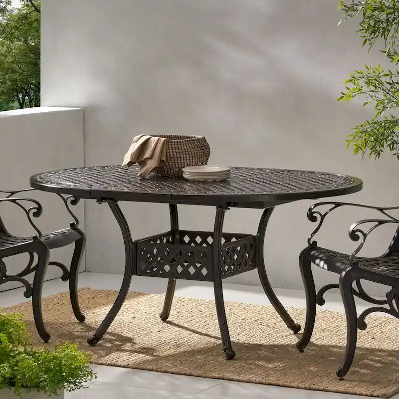 Table de salle à manger extensible en aluminium pour l'extérieur, 4 à 6 personnes, finition bronze martelé pour salle à manger, cuisine
