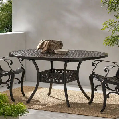 Table de salle à manger extensible en aluminium pour l'extérieur, 4 à 6 personnes, finition bronze martelé pour salle à manger, cuisine