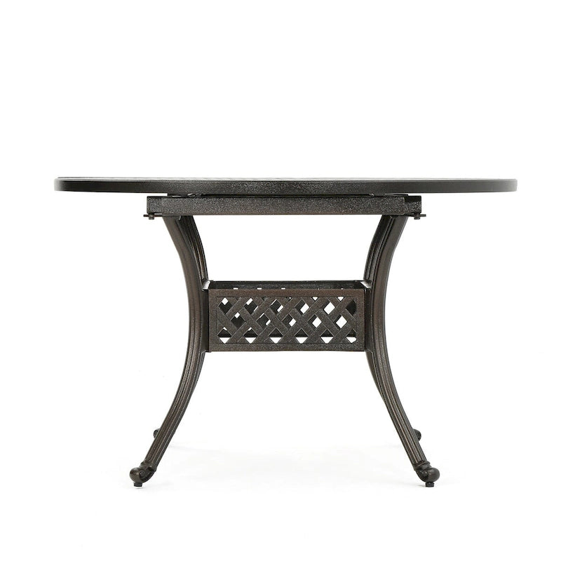 Table de salle à manger extensible en aluminium pour l'extérieur, 4 à 6 personnes, finition bronze martelé pour salle à manger, cuisine