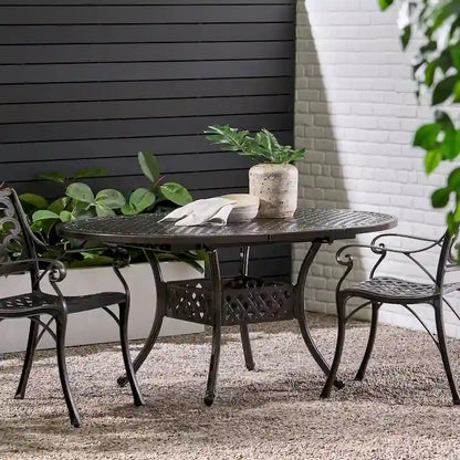 Table de salle à manger extensible en aluminium pour l'extérieur, 4 à 6 personnes, finition bronze martelé pour salle à manger, cuisine