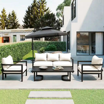 Ensemble de canapé d'extérieur 4 pièces en acier de style U multi-personnes, avec table basse et coussin