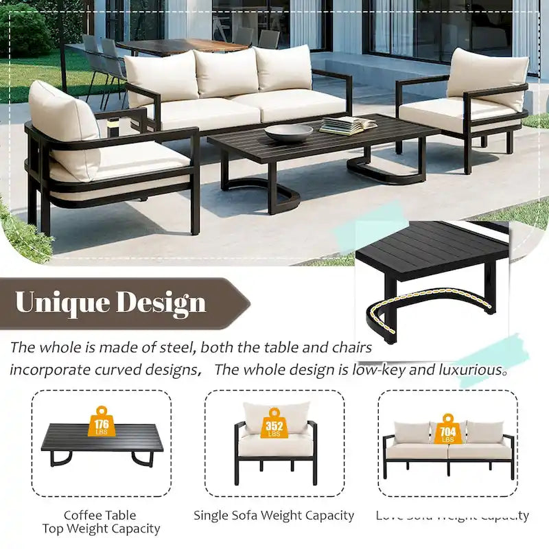 Ensemble de canapé d'extérieur 4 pièces en acier de style U multi-personnes, avec table basse et coussin