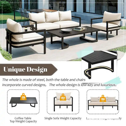 Ensemble de canapé d'extérieur 4 pièces en acier de style U multi-personnes, avec table basse et coussin