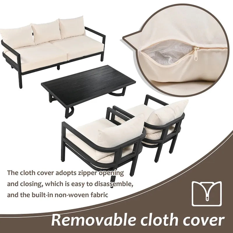 Ensemble de canapé d'extérieur 4 pièces en acier de style U multi-personnes, avec table basse et coussin