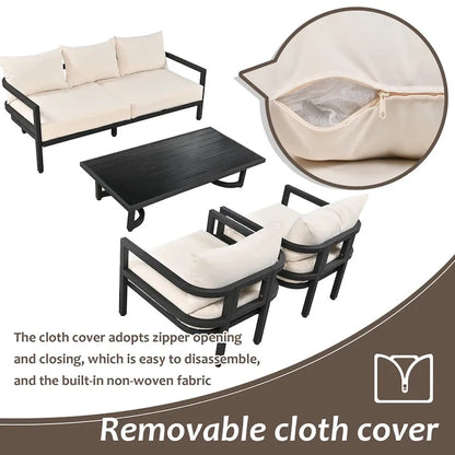Ensemble de canapé d'extérieur 4 pièces en acier de style U multi-personnes, avec table basse et coussin