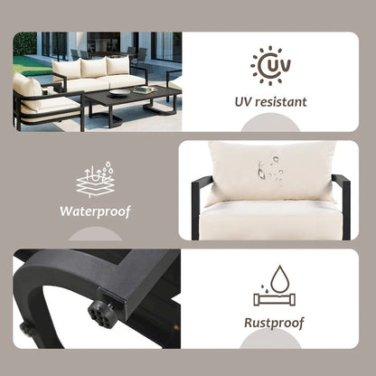 Ensemble de canapé d'extérieur 4 pièces en acier de style U multi-personnes, avec table basse et coussin