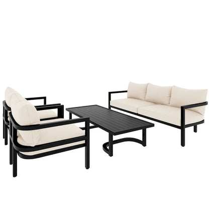 Ensemble de canapé d'extérieur 4 pièces en acier de style U multi-personnes, avec table basse et coussin