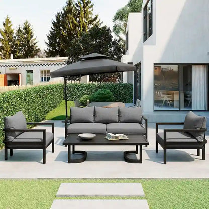 Ensemble de canapé d'extérieur 4 pièces en acier de style U multi-personnes, avec table basse et coussin