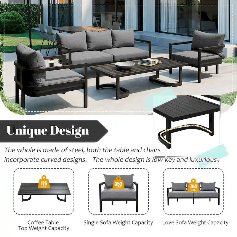 Ensemble de canapé d'extérieur 4 pièces en acier de style U multi-personnes, avec table basse et coussin