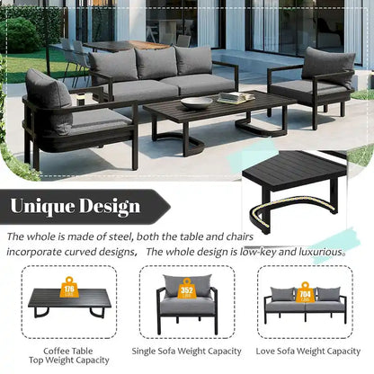 Ensemble de canapé d'extérieur 4 pièces en acier de style U multi-personnes, avec table basse et coussin